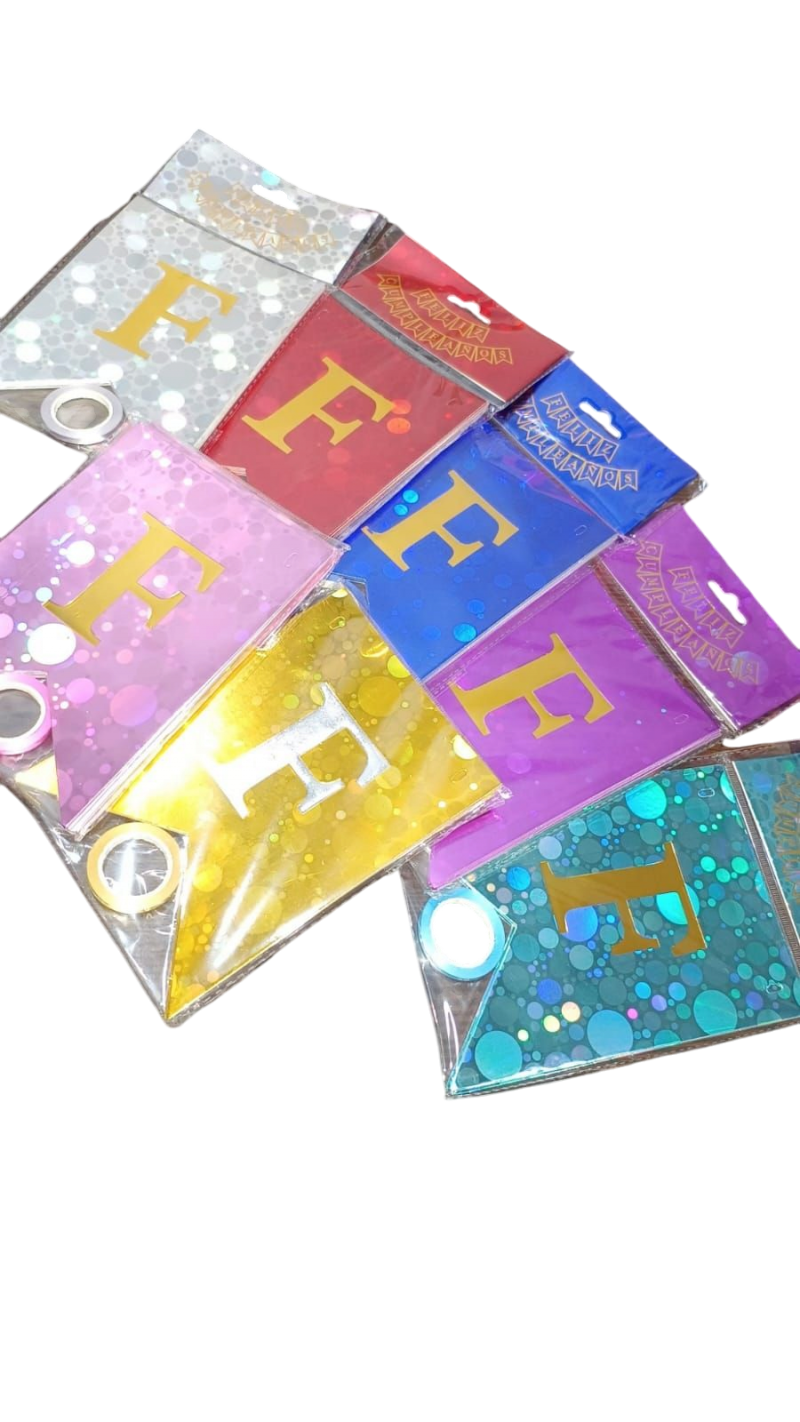 Banderin holográfico x10 con círculos grandes