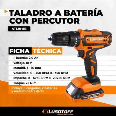 Taladro Atornillador Percutor Lusqtoff 18v