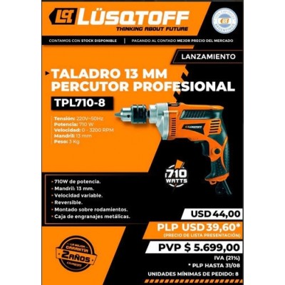 Taladro Percutor 13mm Profesional Lusqtoff