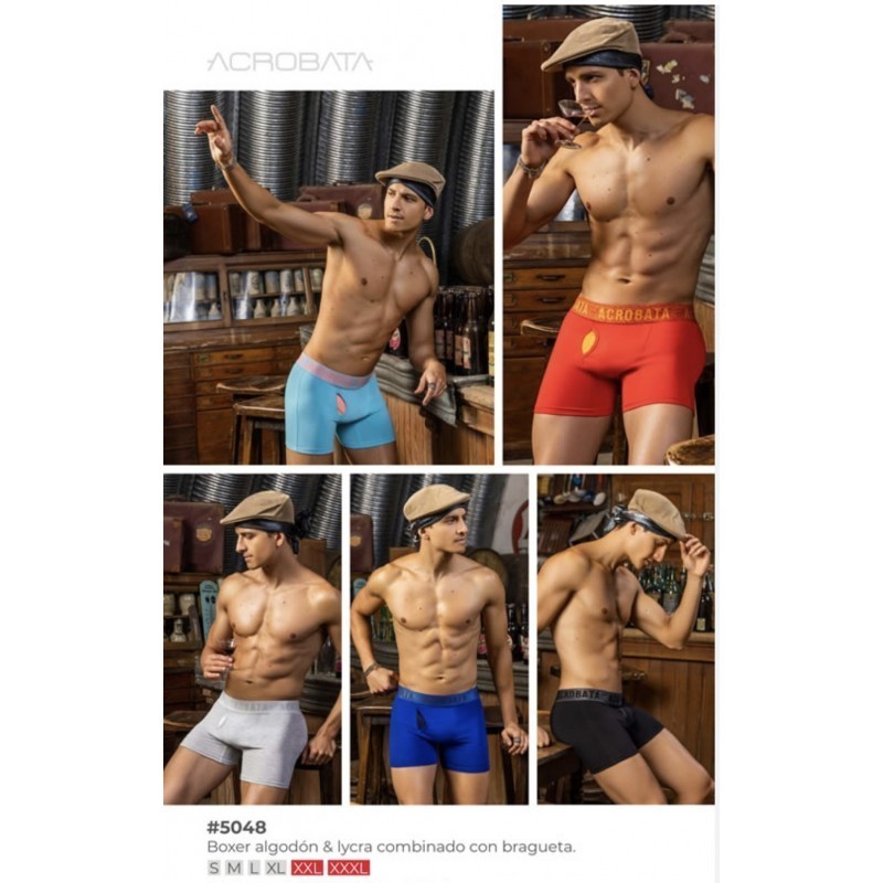 Boxer Algodón y Lycra Combinado con Bragueta